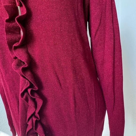 Belle by Kim Gravel Red Cardigan Metallic Thread Ruffle Zip Up SZ M NWT - Picture 13 of 16